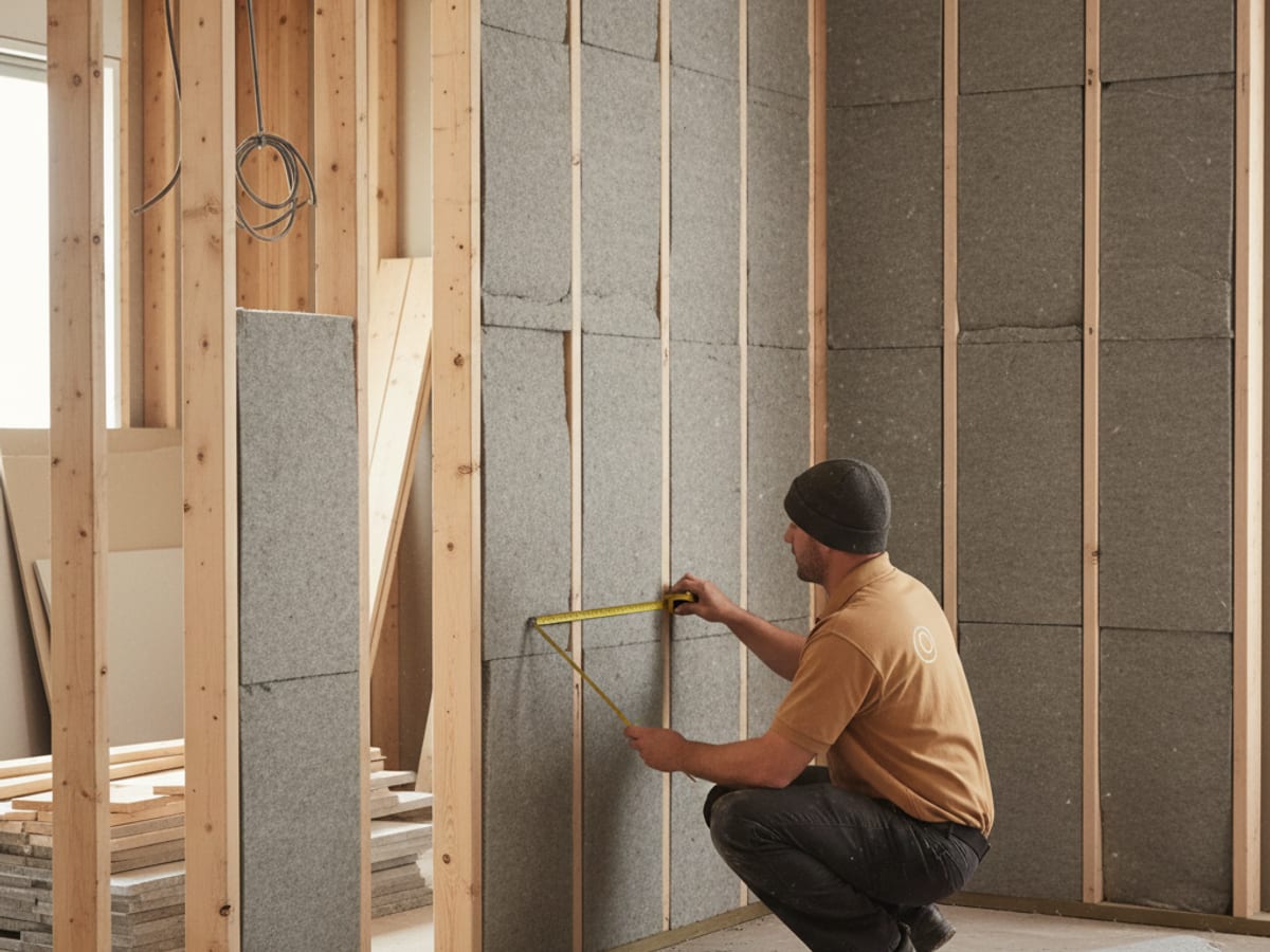 Mineral wool batts neatly installed in open wall framing of a San Diego home
